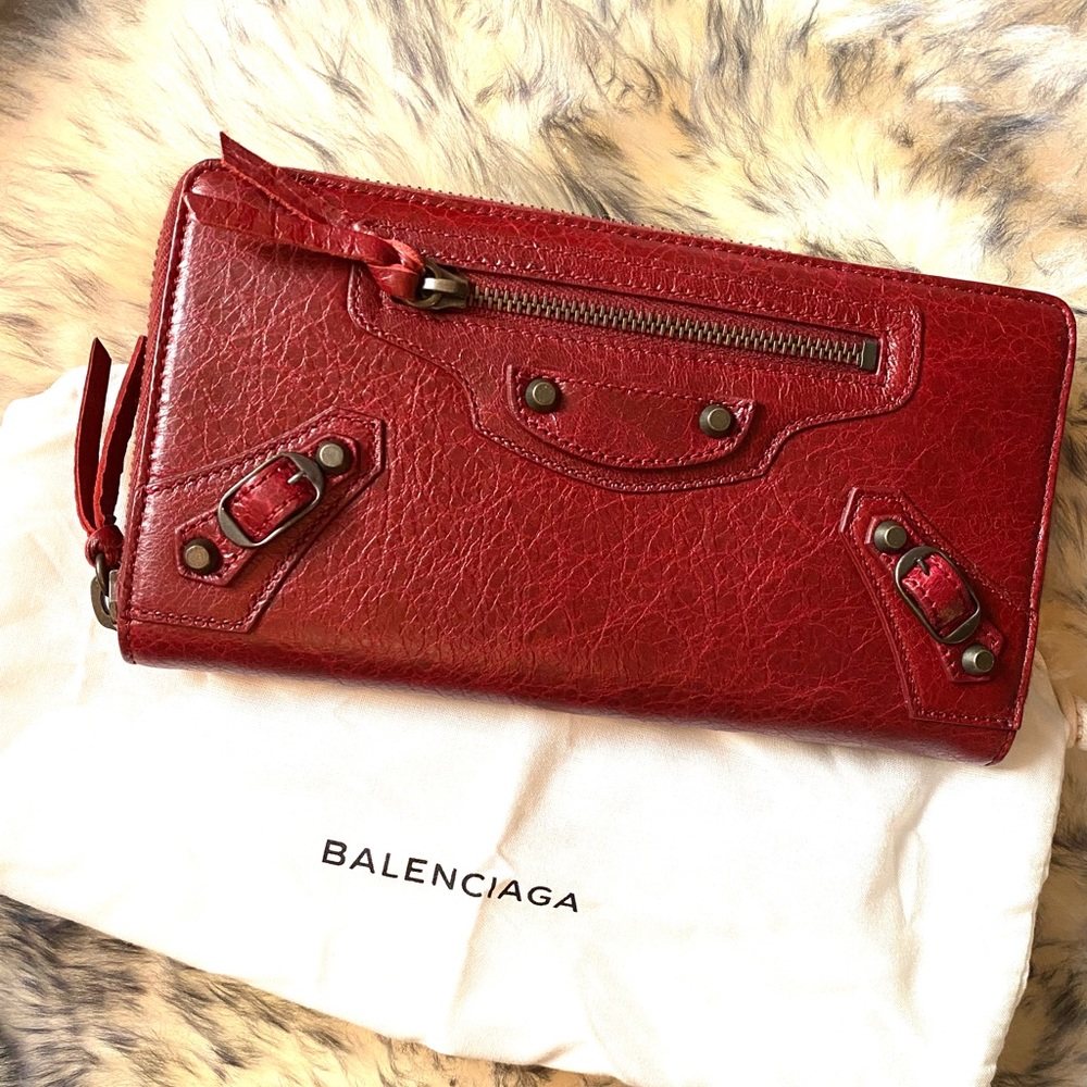 🔥New Balenciaga Classic Continental Zip Wallet Red BRAND NEW NWB!